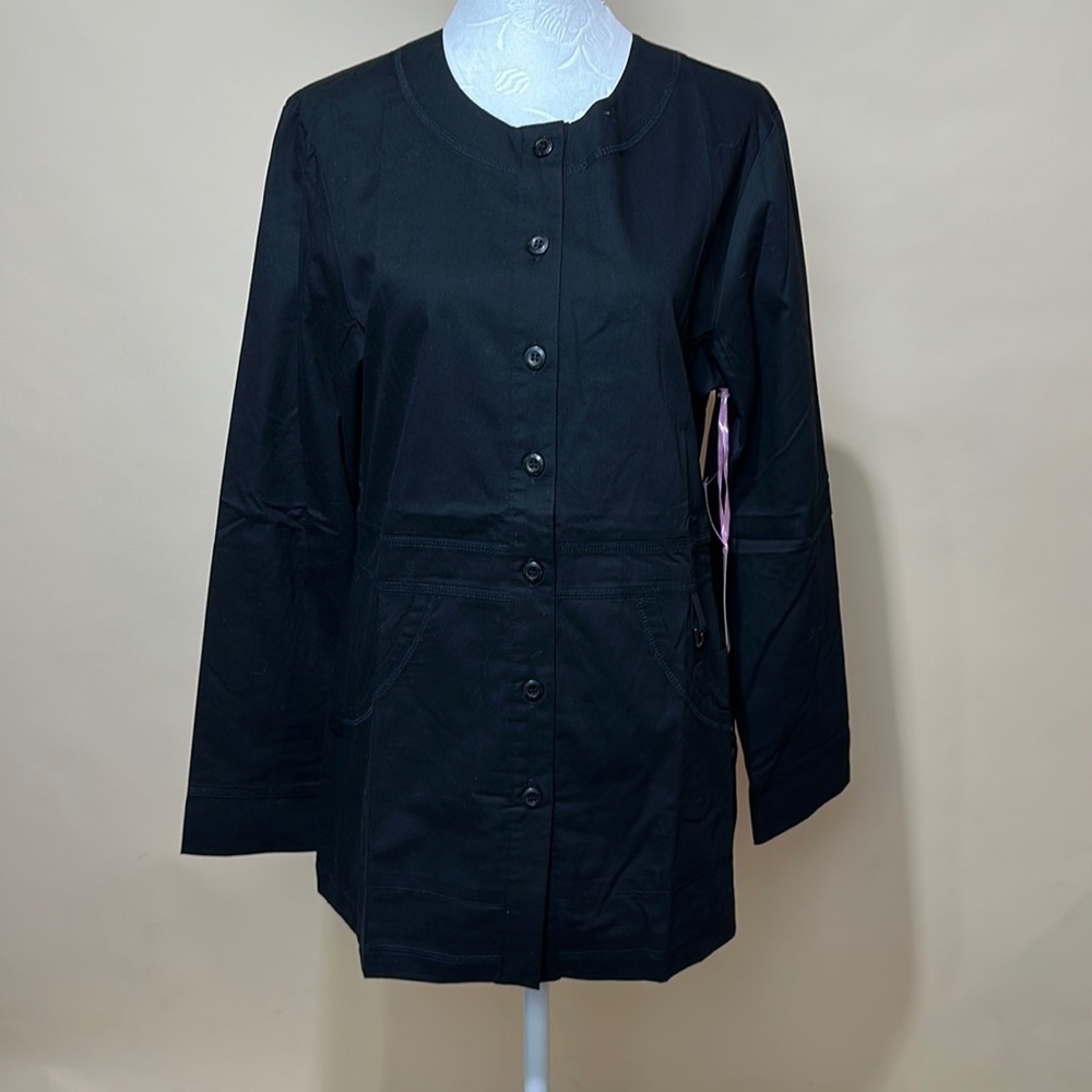 KOI scrub jacket black with buttons and pockets  Sz s NWT